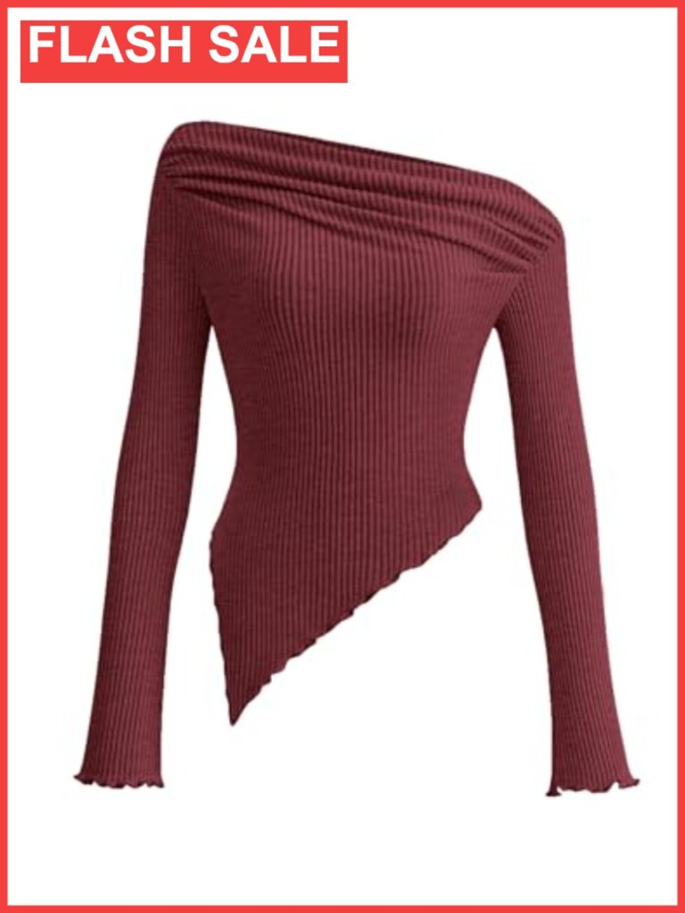 Off the Shoulder Long Sleeve Ribbed Knit Crop Top Asymmetrical Ruched Fitted